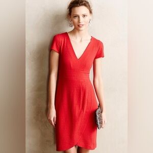 Anthropologie Maeve Cherry Red Splitshade Tulip Textured Dress